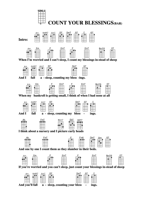 Count Your Blessings (Bar) Chord Chart Printable pdf