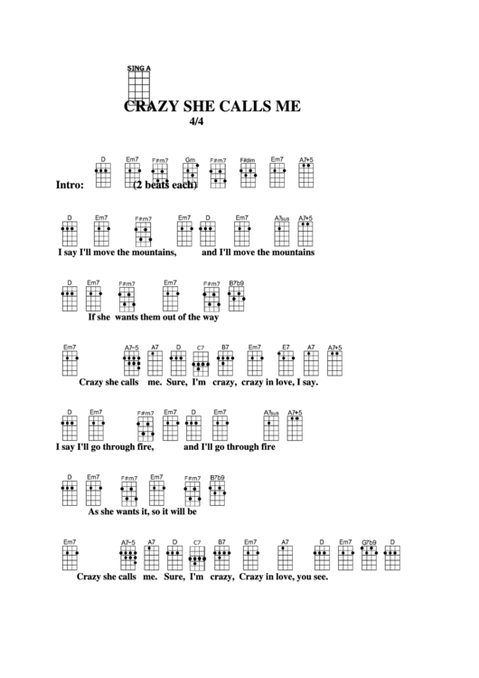 Crazy She Calls Me Chord Chart Printable pdf