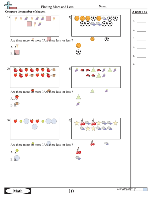 Finding More And Less Worksheet Printable pdf