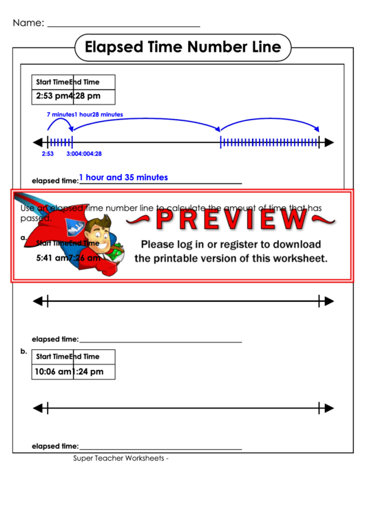 Elapsed Time Number Line Printable Pdf Download