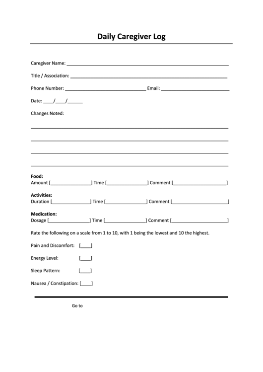 Daily Caregiver Log printable pdf download