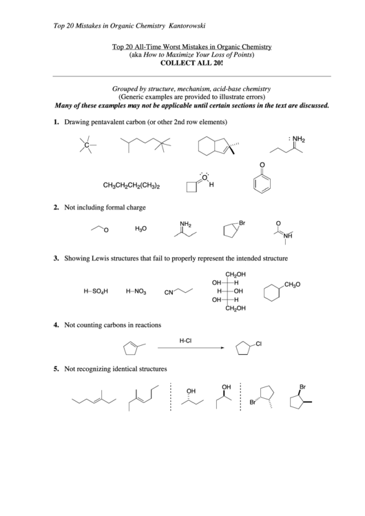 Top 20 Mistakes In Organic Chemistry Printable pdf