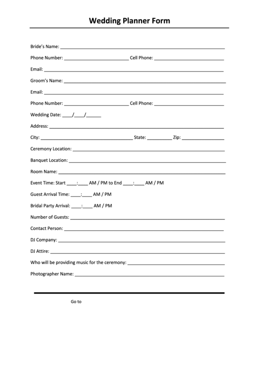 Wedding Planner Form Printable pdf