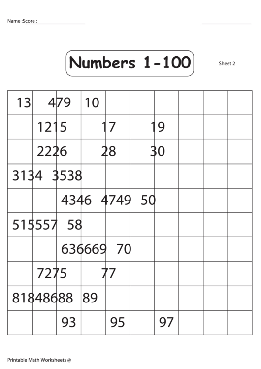 Numbers 1-100 Printable pdf