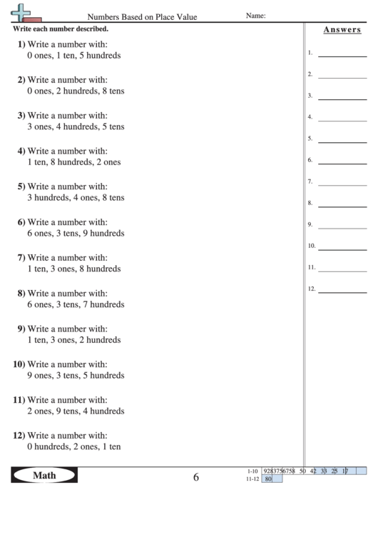 Numbers Based On Place Value Worksheet Printable pdf