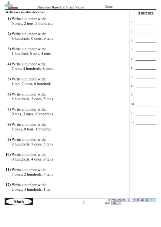 Numbers Based On Place Value Worksheet printable pdf download