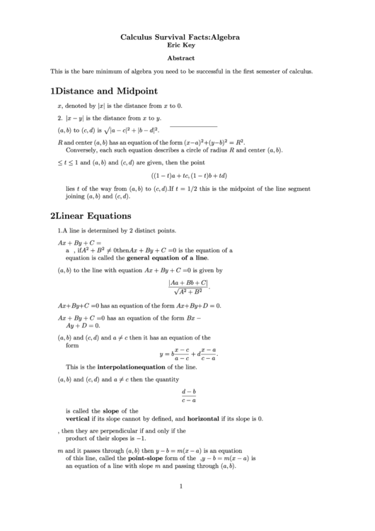 Calculus Survival Facts Printable pdf