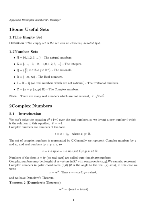 Complex Numbers Printable pdf