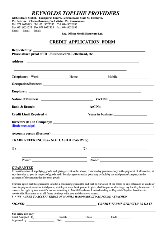 Credit Application Form Printable pdf