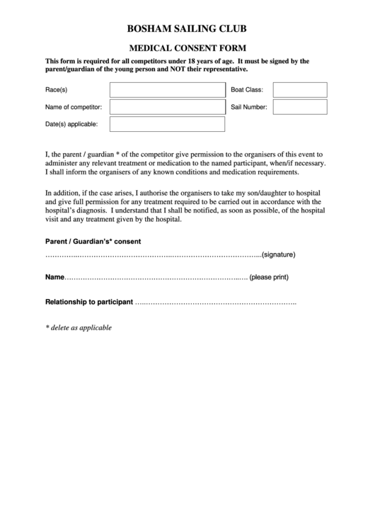 Medical Consent Form Printable pdf