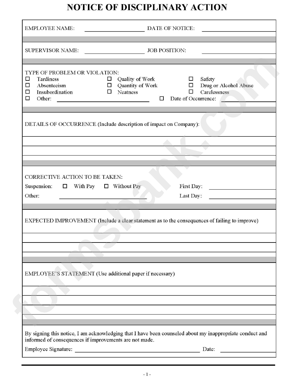 Disciplinary Action Form Printable Pdf Download