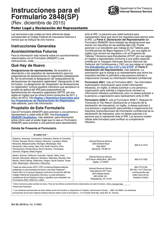 Instrucciones Para El Formulario 2848 (Sp) (Rev. 2015) Printable pdf
