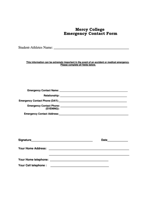 Emergency Contact Form printable pdf download