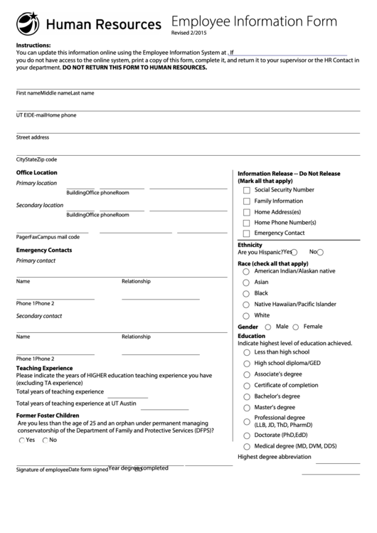 Fillable Employee Information Form Printable pdf