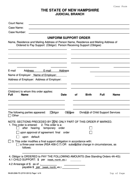 Fillable Uniform Support Order Printable pdf
