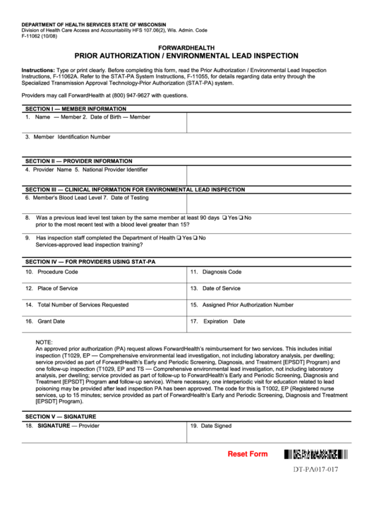 Fillable Prior Authorization / Environmental Lead Inspection Printable pdf