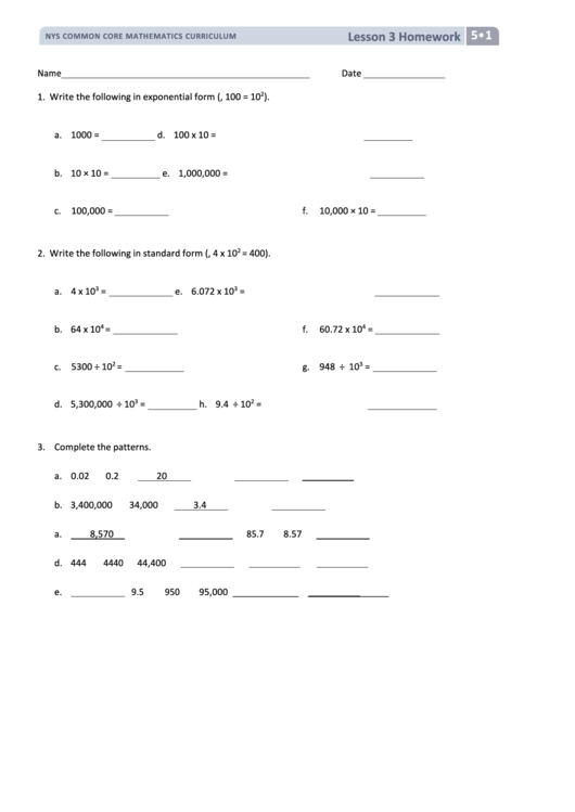 Common Core Mathematics Curriculum Worksheet Printable pdf