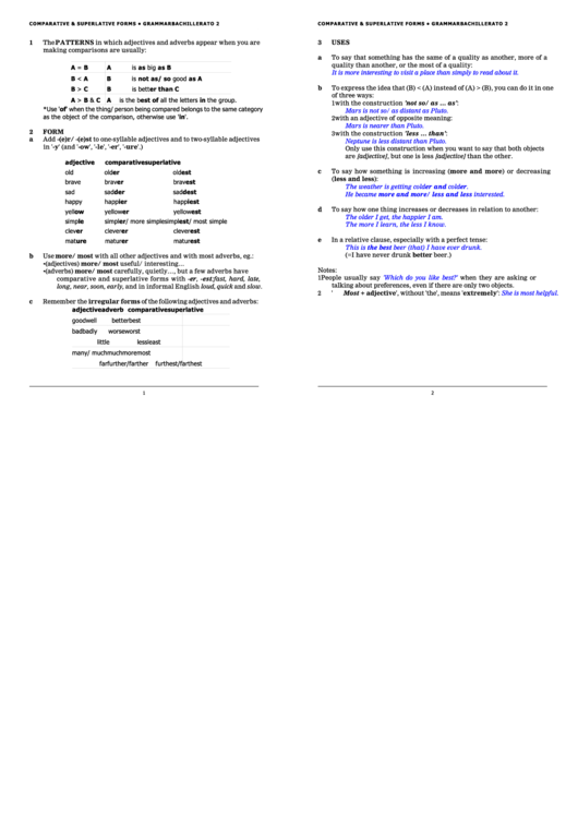 Comparative Superlative Forms Printable pdf