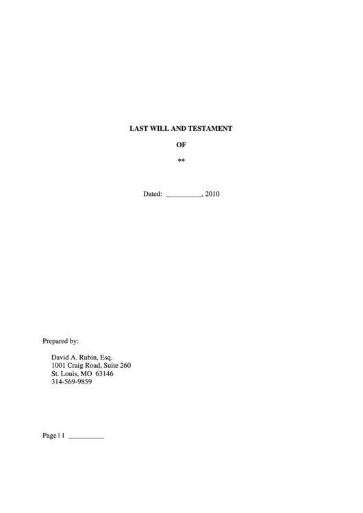 Last Will And Testament Of Printable pdf
