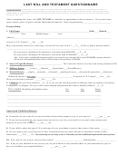 Last Will And Testament Questionnaire