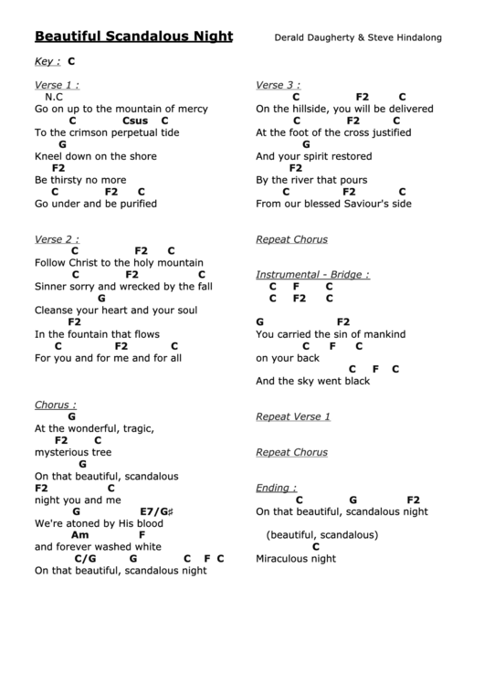 Beautiful Scandalous Night (C) - Derald Daugherty - Guitar Chord Chart Printable pdf