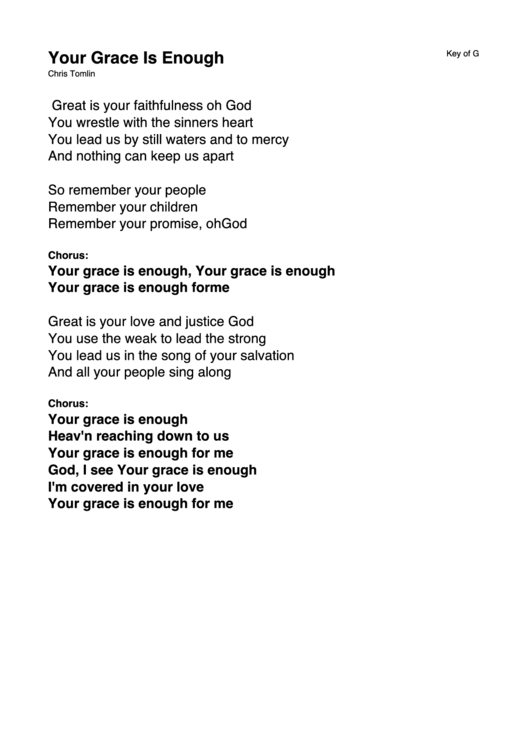Your Grace Is Enough Lyrics Printable pdf