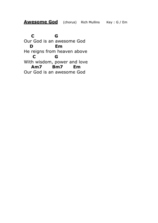 Awesome God (G) - Rich Mullins - Worship Chord Chart Printable pdf