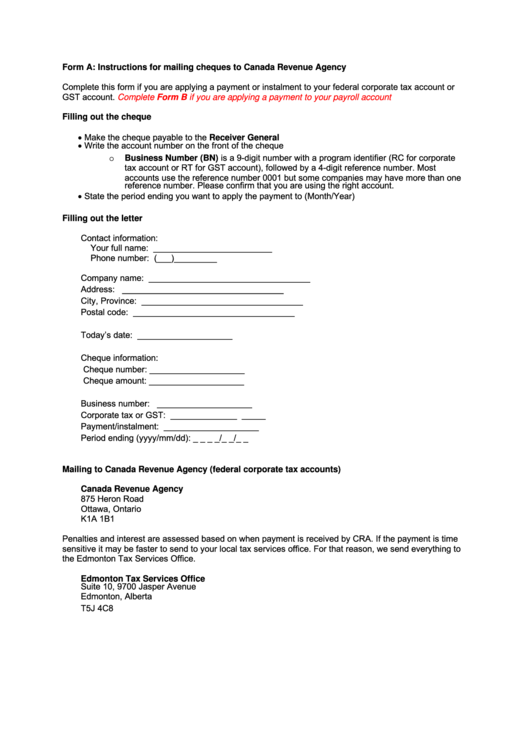 Fillable Canada Revenue Agency Forms Printable pdf