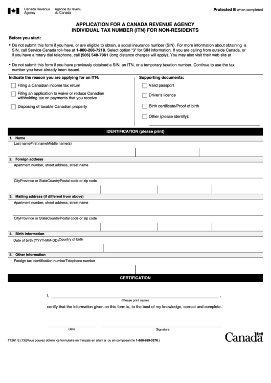 Application For A Canada Revenue Agency printable pdf download