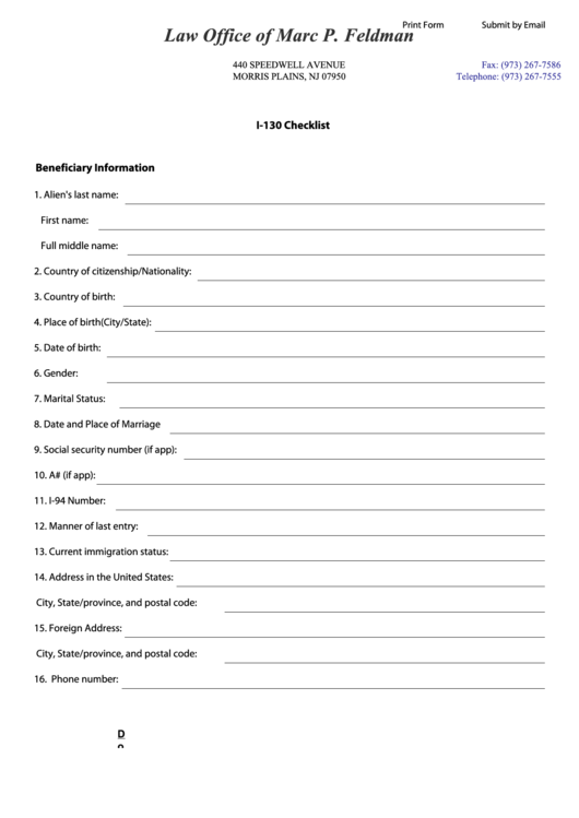 Fillable I-130 Checklist Printable pdf