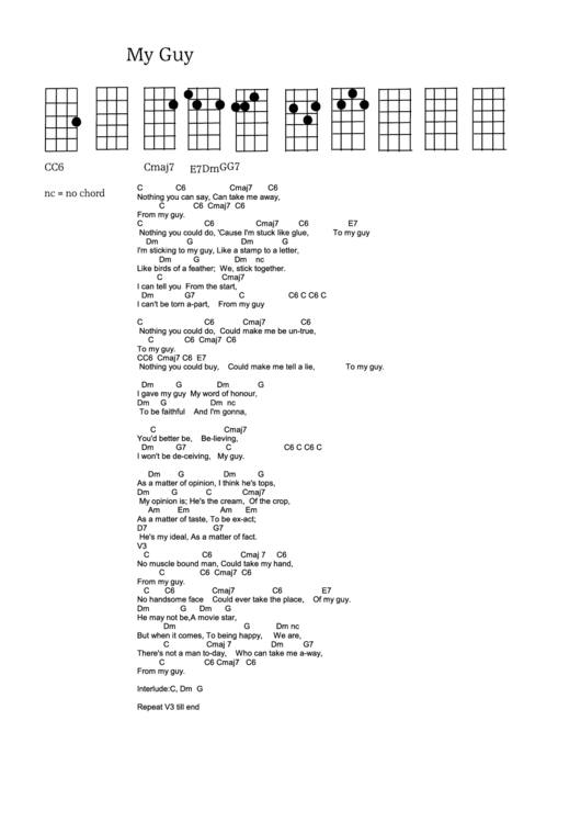 My Guy -Ukulele Chord Chart Printable pdf