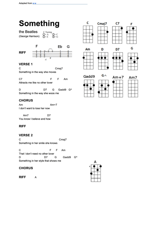 Something The Beatles - Ukulele Chord Chart Printable pdf