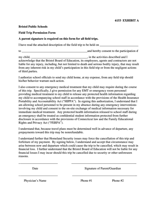 Field Trip Permission Form Printable pdf