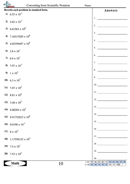 Converting From Scientific Notation Worksheet With Answer Key printable