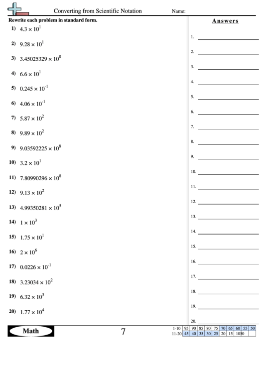 Converting From Scientific Notation Worksheet With Answer Key Printable pdf