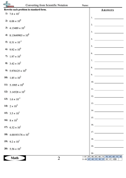Converting From Scientific Notation Worksheet With Answer Key Printable pdf