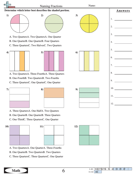 Naming Fractions Worksheet Printable pdf
