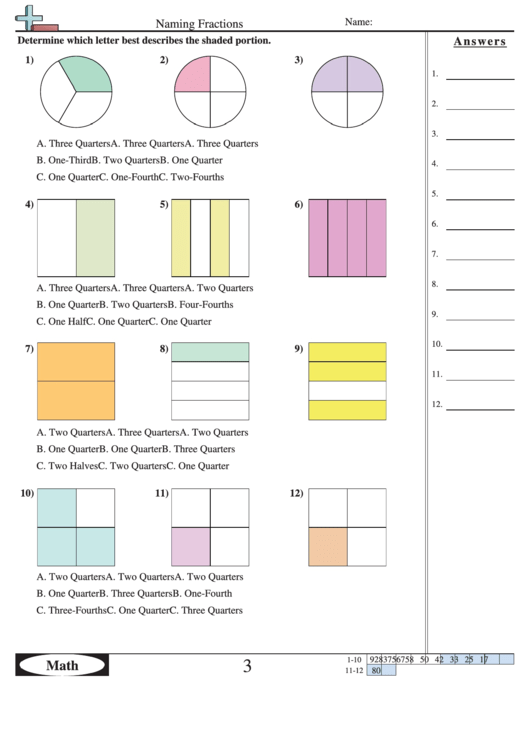 Naming Fractions Worksheet Template Printable pdf