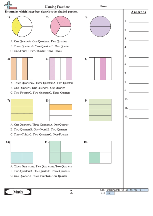 Naming Fractions Worksheet Printable pdf