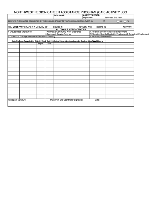 Activity Log Cap Printable pdf