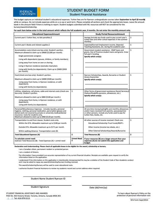 Fillable Student Budget Form Printable pdf