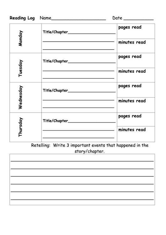 Reading Log Template printable pdf download