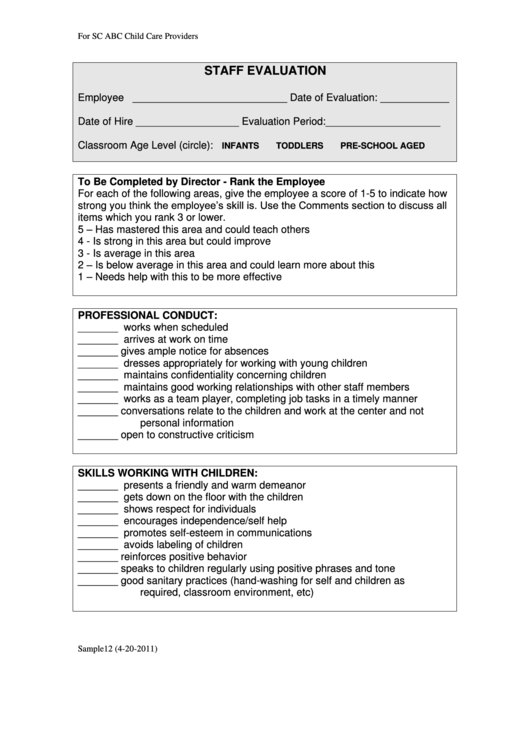 Staff Evaluation Printable pdf
