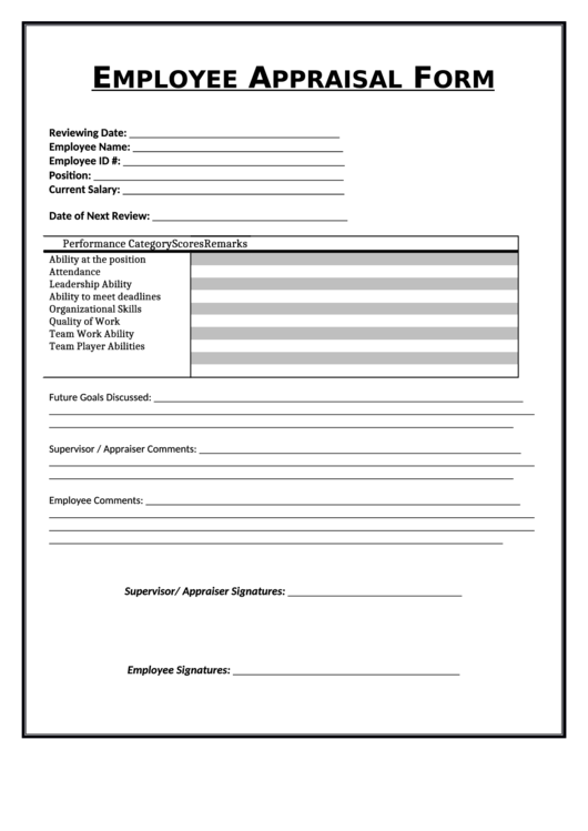 Employee Appraisal Form Printable pdf