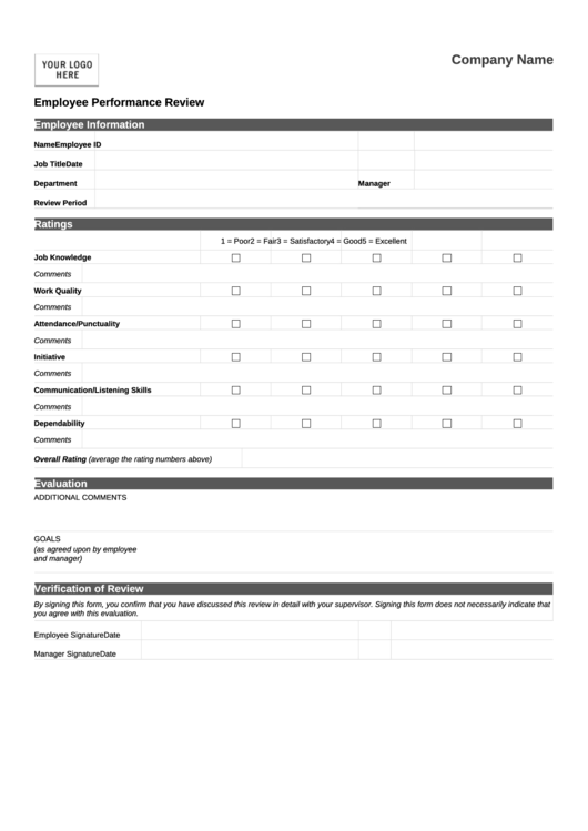 Employee Performance Review Printable pdf