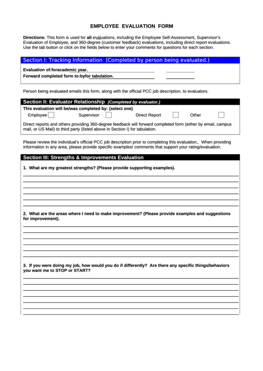 Employee Evaluation Form Printable pdf