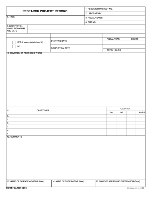 Fillable Research Project Record Printable pdf