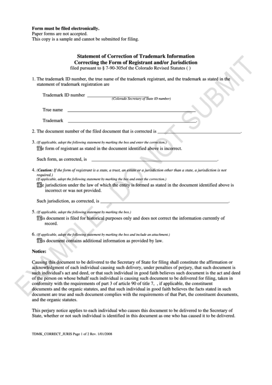 Correcting The Form Of Registrant And Or Jurisdiction Printable pdf