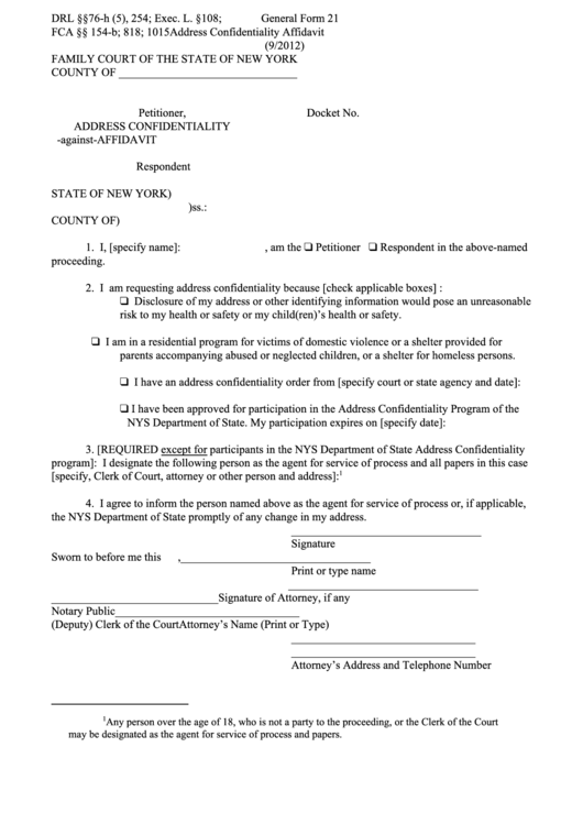 Address Confidentiality Affidavit Printable pdf