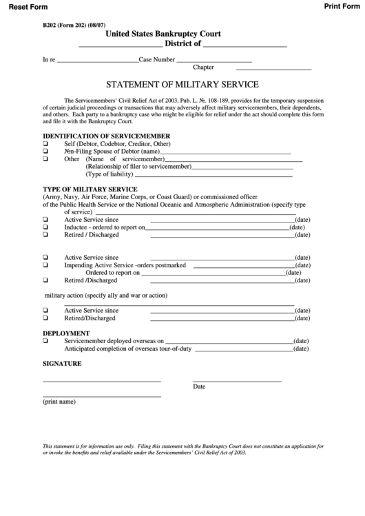 Statement Of Military Service Printable pdf